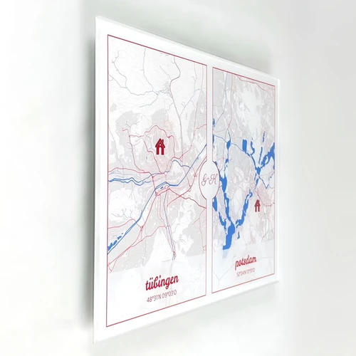 Personalisierte Stadtkarte auf Acrylglas: Vorderseite komplett
