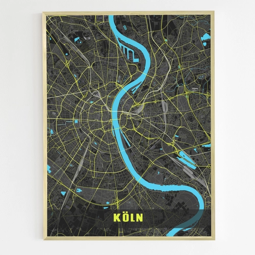 Individuell gestaltete stylische City Map von Koeln im dunklen Nacht Neon Stil_3c
